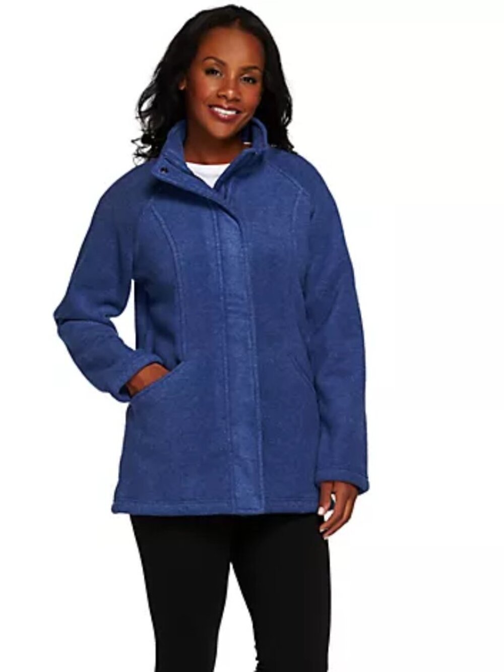 Denim & Co. Fleece Zip Front Long Sleeve Jacket w/ Pockets New Bright Navy 3X